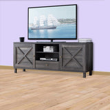 Benzara Transitional Wooden TV Stand with Two Side Door Cabinets and Spacious Storage, Gray BM196206 Gray Wood BM196206