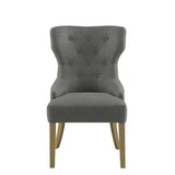 Benzara Polyester Upholstered Wooden Dining Chair with Button Tufted Wing Back, Gray and Brown BM196223 Gray and Brown Rubber Wood, Polyester BM196223