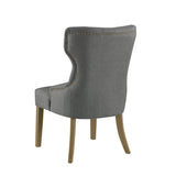 Benzara Polyester Upholstered Wooden Dining Chair with Button Tufted Wing Back, Gray and Brown BM196223 Gray and Brown Rubber Wood, Polyester BM196223