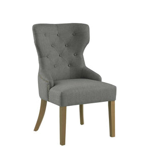 Benzara Polyester Upholstered Wooden Dining Chair with Button Tufted Wing Back, Gray and Brown BM196223 Gray and Brown Rubber Wood, Polyester BM196223