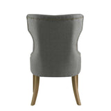 Benzara Polyester Upholstered Wooden Dining Chair with Button Tufted Wing Back, Gray and Brown BM196223 Gray and Brown Rubber Wood, Polyester BM196223