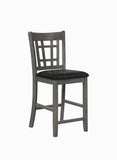 Cutout Back Wooden Counter Height Chair with Leatherette Seat, Gray and Black, Set of Two