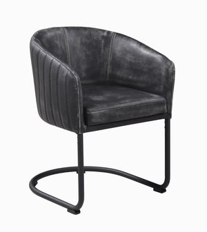 Benzara Vertically Stitched Faux Leather Upholstered Dining Chair with Metal Cantilever Base, Black BM196228 Black Metal and Faux Leather BM196228