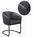 Benzara Vertically Stitched Faux Leather Upholstered Dining Chair with Metal Cantilever Base, Black BM196228 Black Metal and Faux Leather BM196228