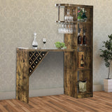 Benzara Wooden Bar Unit With Open Compartments and Diagonal Wine Section, Brown BM196236 Brown MDF  and  Particle Board BM196236