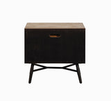 Benzara Two Drawer Wooden Nightstand with Metal Angled Legs, Brown and Black BM196260 Brown and Black Acacia Wood, Plywood, MDF and Metal BM196260