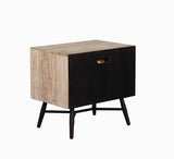 Benzara Two Drawer Wooden Nightstand with Metal Angled Legs, Brown and Black BM196260 Brown and Black Acacia Wood, Plywood, MDF and Metal BM196260