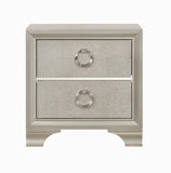 Benzara Two Drawers Wooden Nightstand with Oversized Ring Handles, Silver BM196266 Silver Hardwood BM196266