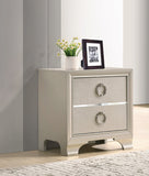 Benzara Two Drawers Wooden Nightstand with Oversized Ring Handles, Silver BM196266 Silver Hardwood BM196266