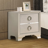 Benzara Two Drawers Wooden Nightstand with Oversized Ring Handles, Silver BM196266 Silver Hardwood BM196266