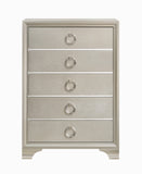 Benzara Five Drawers Wooden Dresser with Oversized Ring Handles, Silver BM196268 Silver Hardwood BM196268