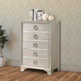 Benzara Five Drawers Wooden Dresser with Oversized Ring Handles, Silver BM196268 Silver Hardwood BM196268