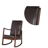 Benzara Wooden Framed Rocking Chair with Leatherette Cushioned Seat and Back, Brown BM196573 Brown Wood and Faux Leather BM196573