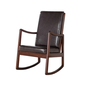 Benzara Wooden Framed Rocking Chair with Leatherette Cushioned Seat and Back, Brown BM196573 Brown Wood and Faux Leather BM196573