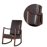 Benzara Wooden Framed Rocking Chair with Leatherette Cushioned Seat and Back, Brown BM196573 Brown Wood and Faux Leather BM196573