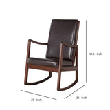 Benzara Wooden Framed Rocking Chair with Leatherette Cushioned Seat and Back, Brown BM196573 Brown Wood and Faux Leather BM196573