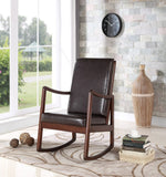 Benzara Wooden Framed Rocking Chair with Leatherette Cushioned Seat and Back, Brown BM196573 Brown Wood and Faux Leather BM196573