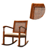 Benzara Wooden Rocking Chair with Mesh Design Back and Fabric Upholstered Seat, Brown and Beige BM196574 Brown Pine Wood and Fabric BM196574