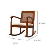 Benzara Wooden Rocking Chair with Mesh Design Back and Fabric Upholstered Seat, Brown and Beige BM196574 Brown Pine Wood and Fabric BM196574