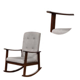 Benzara Wooden Rocking Chair with Fabric Upholstered Seat and Tufted Back, Brown and Gray BM196575 Brown and Gray Pine Wood and Fabric BM196575