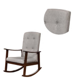 Benzara Wooden Rocking Chair with Fabric Upholstered Seat and Tufted Back, Brown and Gray BM196575 Brown and Gray Pine Wood and Fabric BM196575