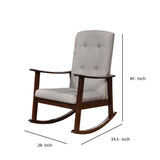 Benzara Wooden Rocking Chair with Fabric Upholstered Seat and Tufted Back, Brown and Gray BM196575 Brown and Gray Pine Wood and Fabric BM196575