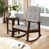 Benzara Wooden Rocking Chair with Fabric Upholstered Seat and Tufted Back, Brown and Gray BM196575 Brown and Gray Pine Wood and Fabric BM196575