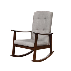 Benzara Wooden Rocking Chair with Fabric Upholstered Seat and Tufted Back, Brown and Gray BM196575 Brown and Gray Pine Wood and Fabric BM196575