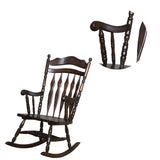 Benzara Traditional Windsor Style Wooden Rocking Chair with Stretchers, Walnut Brown BM196596 Brown Rubber Wood BM196596