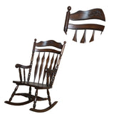 Benzara Traditional Windsor Style Wooden Rocking Chair with Stretchers, Walnut Brown BM196596 Brown Rubber Wood BM196596