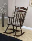 Benzara Traditional Windsor Style Wooden Rocking Chair with Stretchers, Walnut Brown BM196596 Brown Rubber Wood BM196596