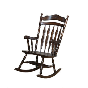 Benzara Traditional Windsor Style Wooden Rocking Chair with Stretchers, Walnut Brown BM196596 Brown Rubber Wood BM196596