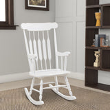 Benzara Classic Cottage Style Wooden Rocking Chair with Lath Back Design, White BM196619 White Wood BM196619