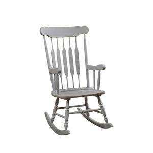 Benzara Classic Cottage Style Wooden Rocking Chair with Lath Back Design, Pale Gray BM196620 Gray Wood BM196620