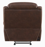 Benzara Fabric Upholstered Metal Power Glider Recliner with Padded Armrest, Brown BM196662 Brown Fabric and Metal BM196662