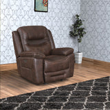 Benzara Fabric Upholstered Metal Power Glider Recliner with Padded Armrest, Brown BM196662 Brown Fabric and Metal BM196662