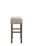 Benzara Wooden Counter Height Stool with Linen Upholstered Saddle Seat, Set of 2, Beige and Gray BM196677 Beige and Gray Wood, Wood veneer, Engineered wood BM196677