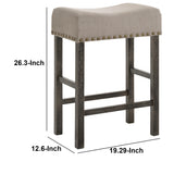 Benzara Wooden Counter Height Stool with Linen Upholstered Saddle Seat, Set of 2, Beige and Gray BM196677 Beige and Gray Wood, Wood veneer, Engineered wood BM196677