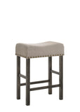 Benzara Wooden Counter Height Stool with Linen Upholstered Saddle Seat, Set of 2, Beige and Gray BM196677 Beige and Gray Wood, Wood veneer, Engineered wood BM196677