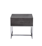 Benzara Wooden End Table with Tubular Metal Base and Spacious Drawer, Gray and Silver BM196688 Gray and Silver Engineered Wood, Wood Veneer and Metal BM196688