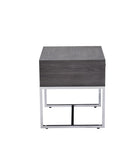 Benzara Wooden End Table with Tubular Metal Base and Spacious Drawer, Gray and Silver BM196688 Gray and Silver Engineered Wood, Wood Veneer and Metal BM196688