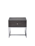 Benzara Wooden End Table with Tubular Metal Base and Spacious Drawer, Gray and Silver BM196688 Gray and Silver Engineered Wood, Wood Veneer and Metal BM196688