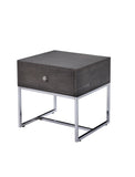 Benzara Wooden End Table with Tubular Metal Base and Spacious Drawer, Gray and Silver BM196688 Gray and Silver Engineered Wood, Wood Veneer and Metal BM196688