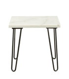 Benzara Marble Top End Table with Metal Hairpin Legs, White and Black BM196699 Black and White Metal and Marble BM196699