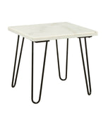 Benzara Marble Top End Table with Metal Hairpin Legs, White and Black BM196699 Black and White Metal and Marble BM196699