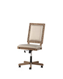 Wooden Executive Office Chair with Leatherette Upholstered Seat and Back, Brown and Beige
