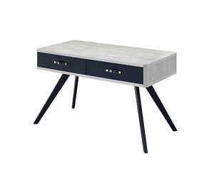 Benzara Faux Concrete Desk with Two Drawers and Flared Legs, Black and Gray BM196711 Black and Gray Engineered Wood and Faux Concrete BM196711