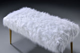 Benzara Faux Fur Bench with Angled Metal Legs, White and Gold BM196715 White, Gold Faux Fur, Metal BM196715