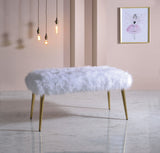 Benzara Faux Fur Bench with Angled Metal Legs, White and Gold BM196715 White, Gold Faux Fur, Metal BM196715