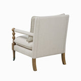 Benzara Fabric Upholstered Wooden Accent Chair with Manchette Armrest, Beige and Brown BM196738 Beige and Brown Wood and Fabric BM196738